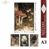 Papier morwowy decoupage FPA3014 seria Czary Alicji - Alicja, karty, szachy, grzyby, muchomory, kot, oczy kota, mroczny las,   świetliki, baśniowe kompozycje